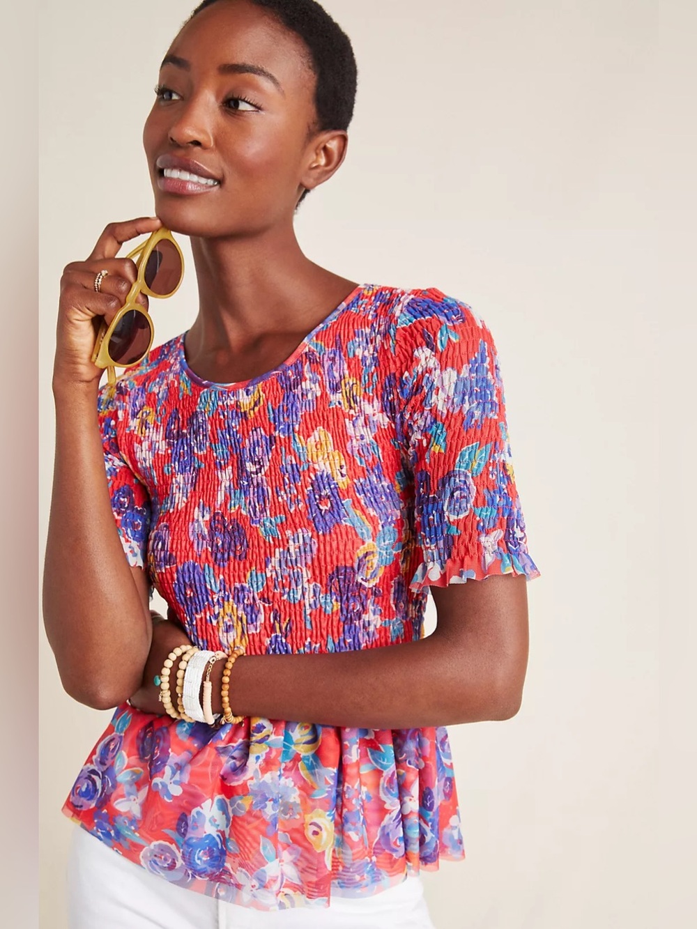 JN26 Maeve Ashton Smocked Peplum Top